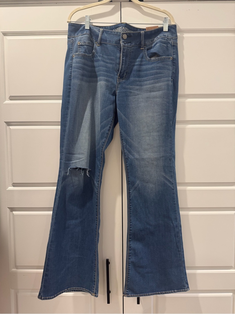 American Eagle Women’s Distressed Light Blue Bootcut Jeans